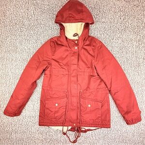 Sherpa H&M Divided Lined Hooded Utility Parka Jacket Burgundy Women’s 6 S.READ